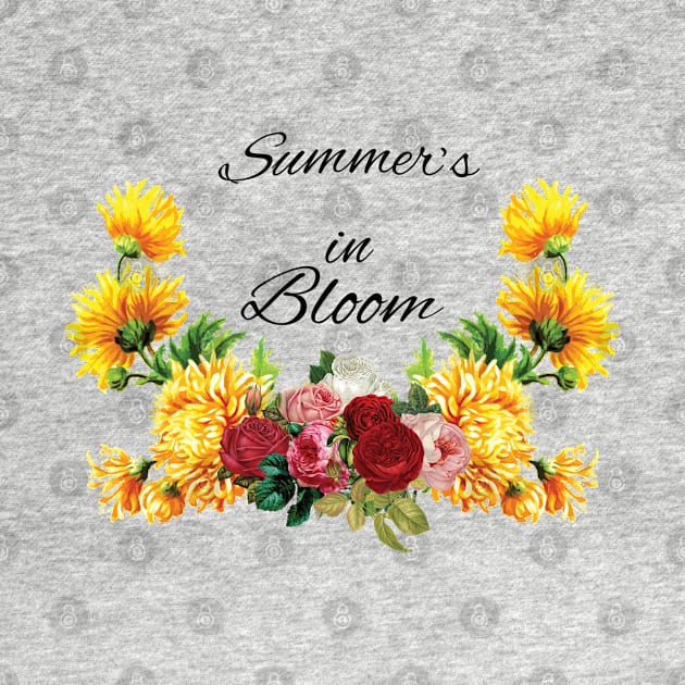 Summer's in Bloom, Red, Pink Roses with Yellow Flowers by tribbledesign